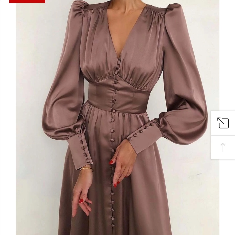 Vintage Solid Color Button Long Dress
